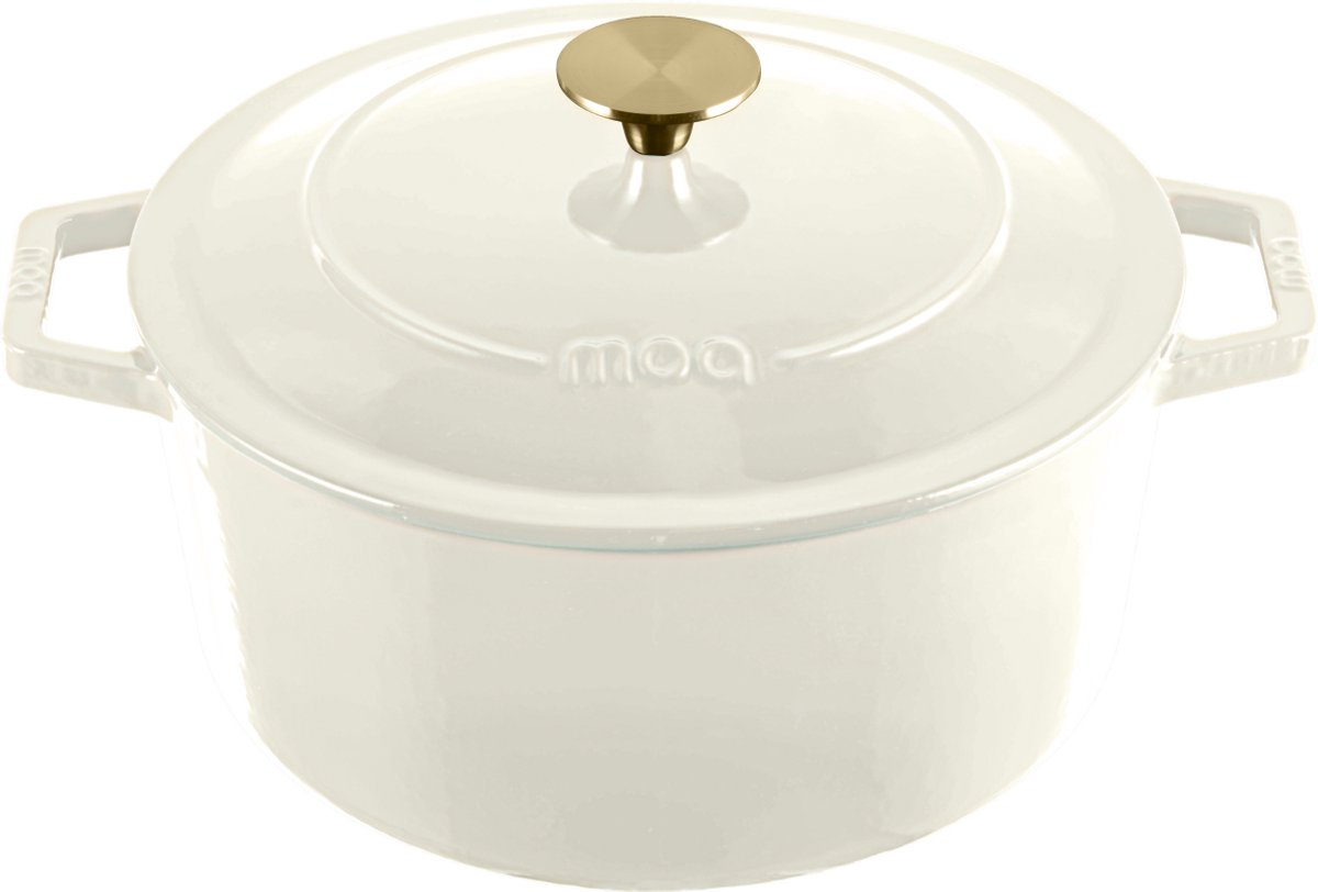 MOA Gietijzeren Braadpan - 5,7L Stoofpot - Voor Alle Warmtebronnen incl. Inductie - Met Deksel - Ø 26cm - Anti-Aanbaklaag - PFAS-vrij - Wit
