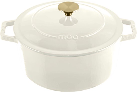 MOA Gietijzeren Braadpan - 5,7L Stoofpot - Voor Alle Warmtebronnen incl. Inductie - Met Deksel - Ø 26cm - Anti-Aanbaklaag - BPA-Vrij - Wit