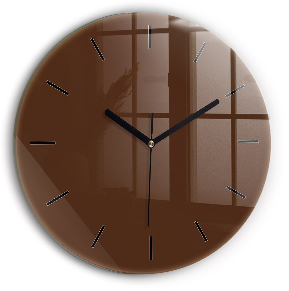 Wallfluent Wandklok - Bruin Ronde Glazen Klok - 30 cm x 30 cm - Bruin Wandklok - Zwarte Handen - Wandklok Zonder Cijfers - Wandklok voor in de Keuken - Ronde Glazen Wandklok - Industrieel Wandklok - Ronde Glas Klok