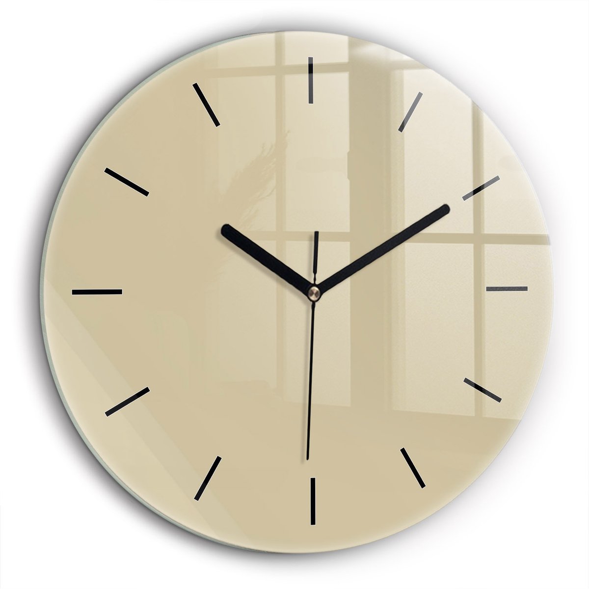 Wallfluent Wandklok - Beige Ronde Glas Klok - 60 cm x 60 cm - Beige Wandklok - Zwarte Handen - Wandklok Zonder Cijfers - Wandklok voor in de Keuken - Ronde Glazen Klok - Minimalistisch Wandklok - Ronde Glazen Wandklok