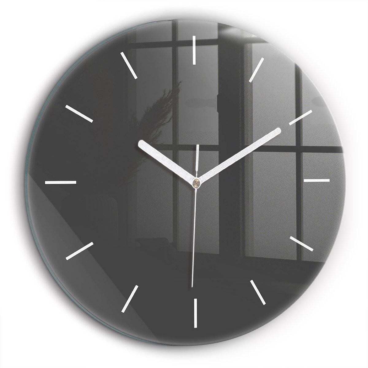 Wallfluent Wandklok - Grijs Ronde Glas Klok - 60 cm x 60 cm - Grijs Wandklok - Witte Handen - Wandklok Zonder Cijfers - Stille Wandklok Slaapkamer - Ronde Glazen Klok - Minimalistisch Wandklok - Ronde Glazen Wandklok