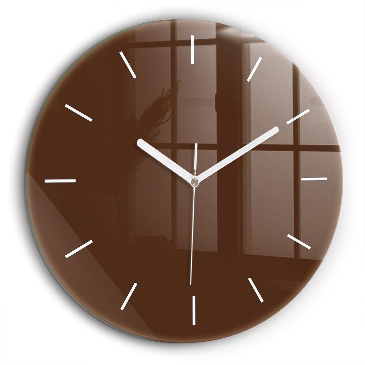 Wallfluent Wandklok - Bruin Ronde Glazen Klok - 60 cm x 60 cm - Bruin Wandklok - Witte Handen - Wandklok Zonder Cijfers - Wandklok voor in de Keuken - Ronde Glazen Wandklok - Industrieel Wandklok - Ronde Glas Klok
