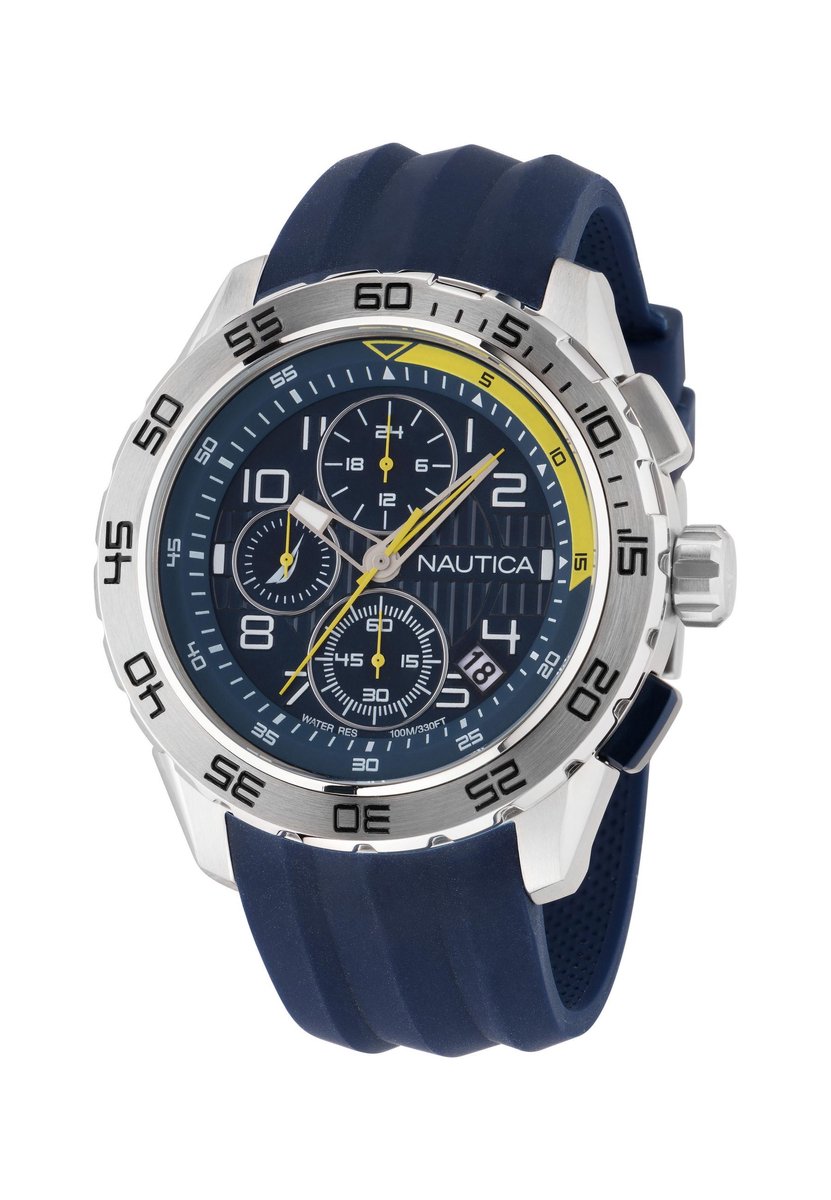 Nautica Nst Quartz Analoog Horloge Blauw Material 100% Roestvrij Staal 100% Siliconaarmband 47 mm NAPNSS301, NAPNSS302