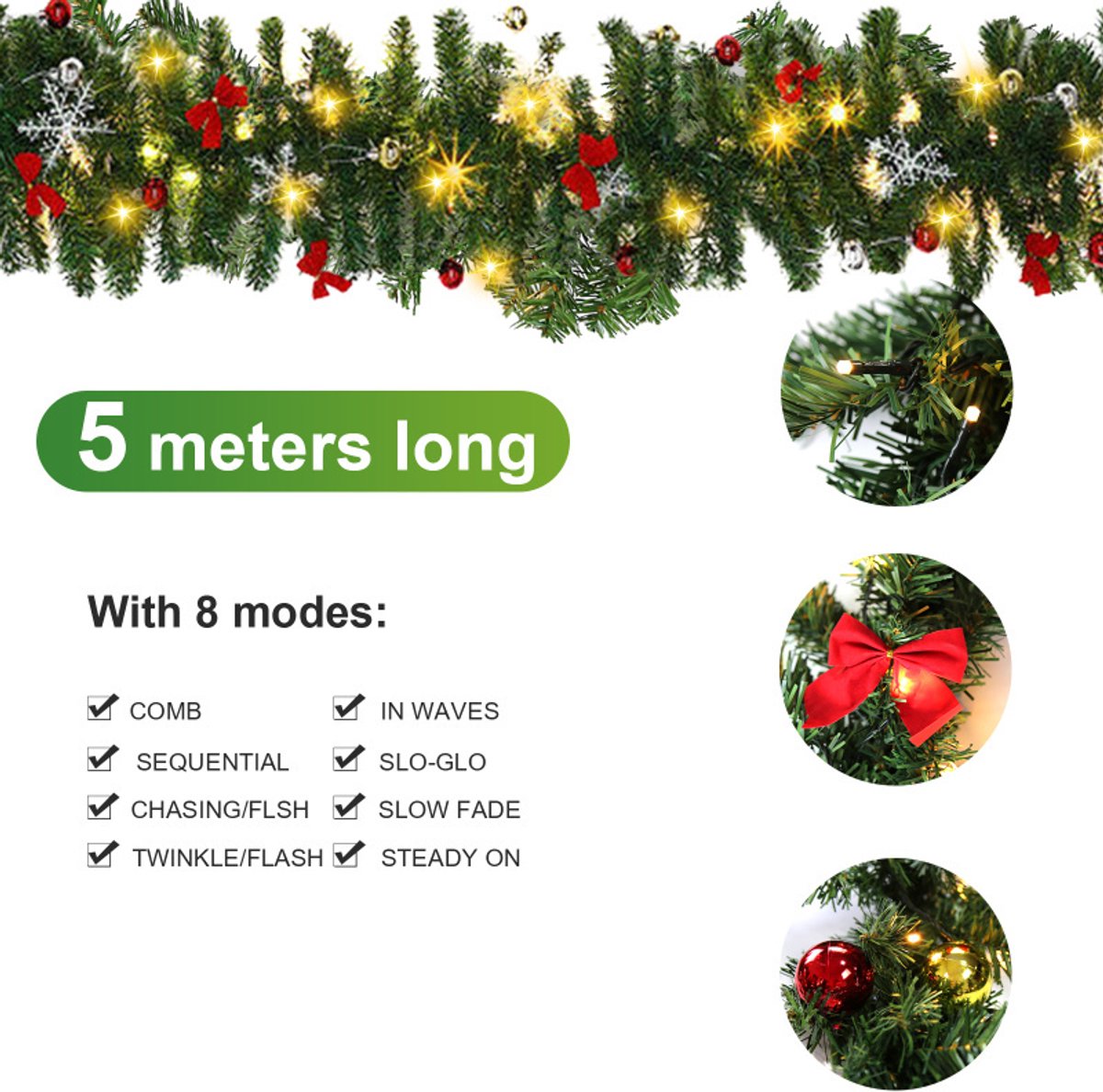 Kerstguirlande Kunstslinger met geïntegreerde lichtketting met verlichting 5 m groen met 100 leds – foto 2