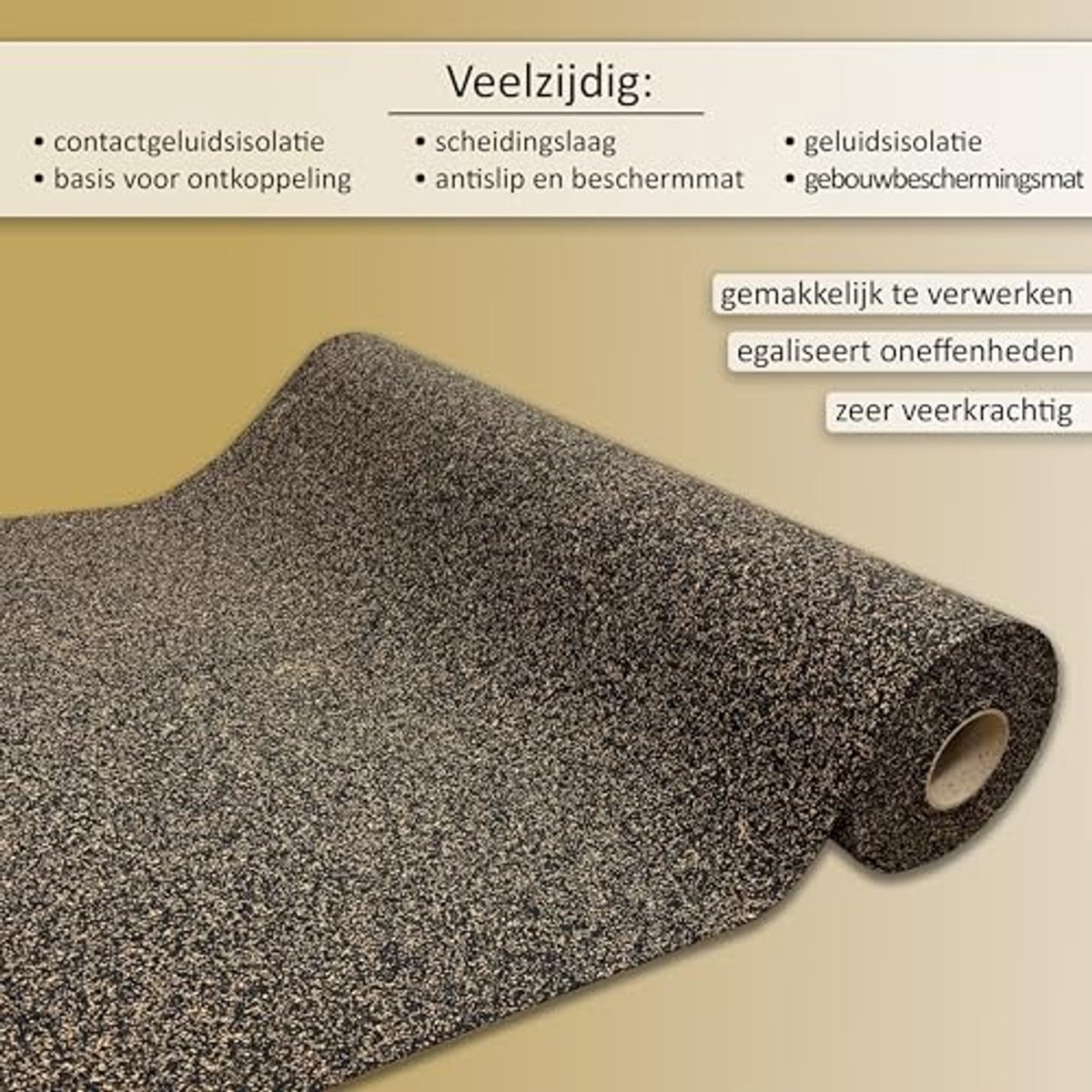 TRECOR® rubberkurk ondervloer [5 m²], geluidsdemping tot 20 dBA, extreem veerkrachtig, geluidsisolatie als laminaat -/parket -/vinyl ondervloer, top geluidsisolatie (3 mm dikte, 5 m²