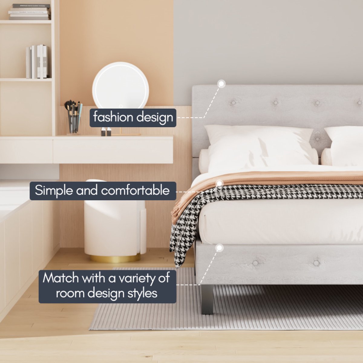 Bedframe Bed Tweepersoonsbed 120x200 cm Met Hoofdbord Massief Houten Lattenbodem Draagvermogen 350 kg - Grijs — cadeau in Cadeau-ideeën - foto 3
