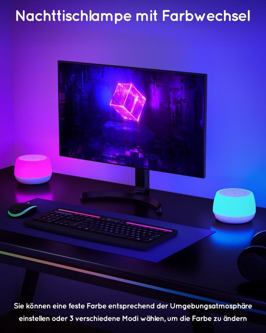 LED Bedside Lamp - Touch Dimmable - Set of 2 - Portable Table Lamp - Wireless - USB Rechargeable - Timer - Baby Night Light - RGB Colours - Voor Slaapkamer en Woonkamer - Kinderlicht — afbeelding 3