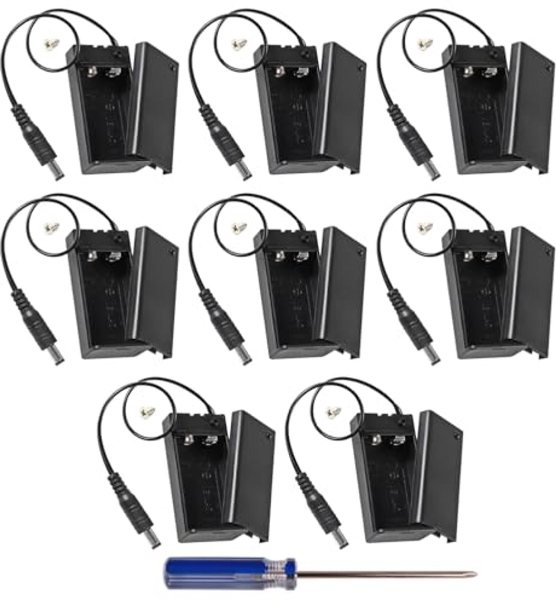 9V Kunststof Batterijhouders met DC-Stekker en Aan/Uit-Schakelaar - 8 Stuks