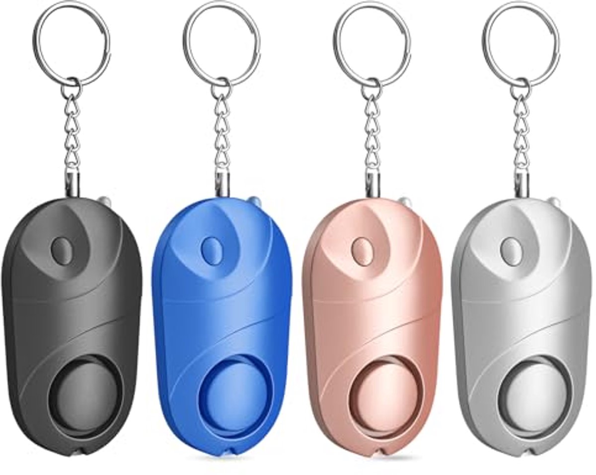 Persoonlijk Veiligheidsalarm 140 dB met LED-lamp - Set van 4 - Zelfverdedigingsalarm voor Kinderen, Vrouwen en Ouderen