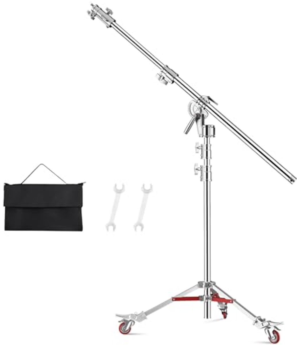 Lichtstatief C-standaard 100% Roestvrij Staal met Wielen en Max. Hoogte van 450 cm