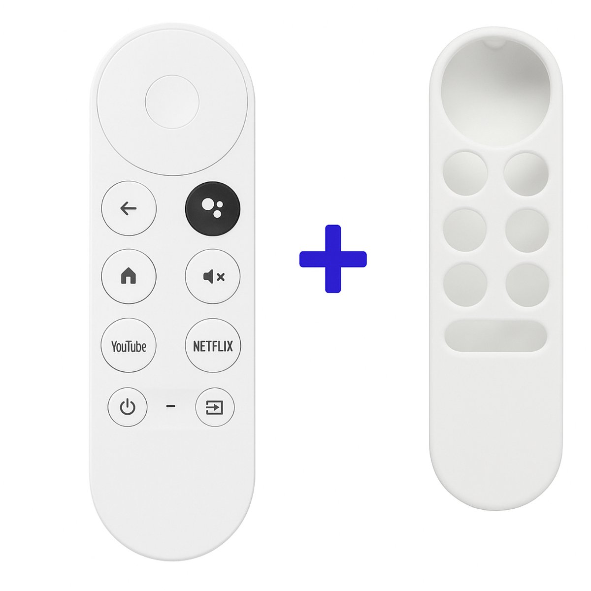 IfarNix Universele chromecast afstandsbediening + siliconen hoesje - Geschikt voor Chromecast met Google TV / Android TV Box / Smart TV – Bluetooth & IR – Remote Control – Wit – Vervangende Afstandsbediening voor 4K / HD / 2020