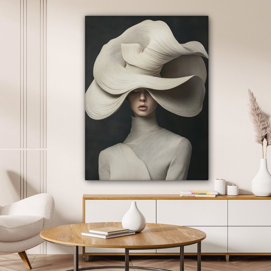 Tableau sur toile 90x120 cm - Décoration murale Moderne - Femme - Chapeau - Décoration murale salon - Décoration chambre - Accessoires chambre - Peintures sur toile