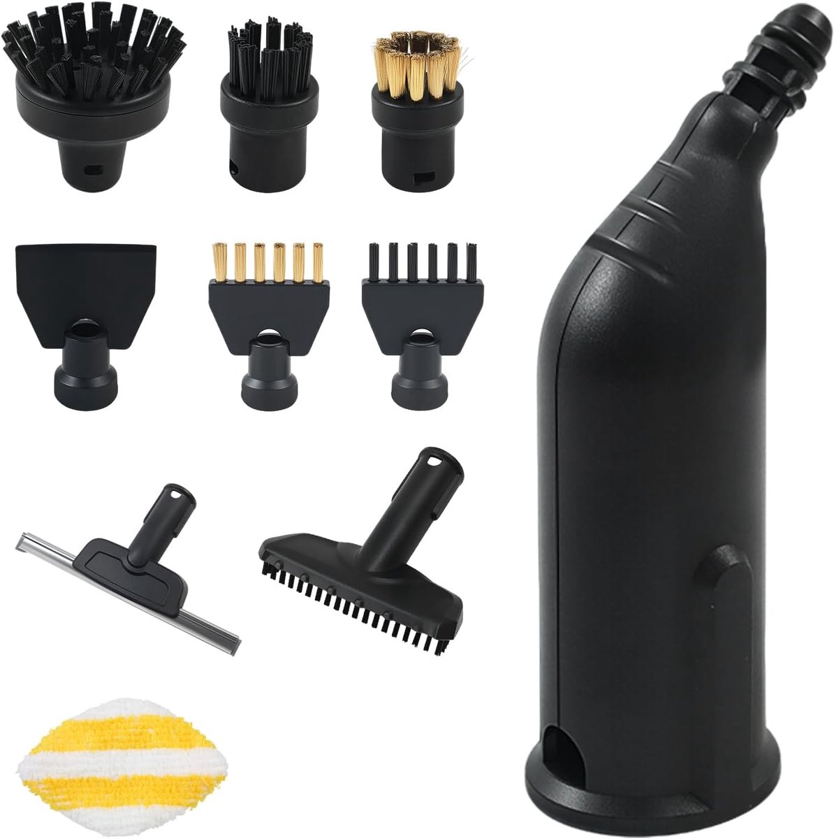 10PCS Ronde Borstel en Nozzle Set voor Kärcher SC1 SC2 SC3 SC4 SC5 - Zwarte Uitgebreide Nozzle - Schraper Nozzle - Ronde Borstel - Platte Split Borstel - Stoomreiniger Accessoires