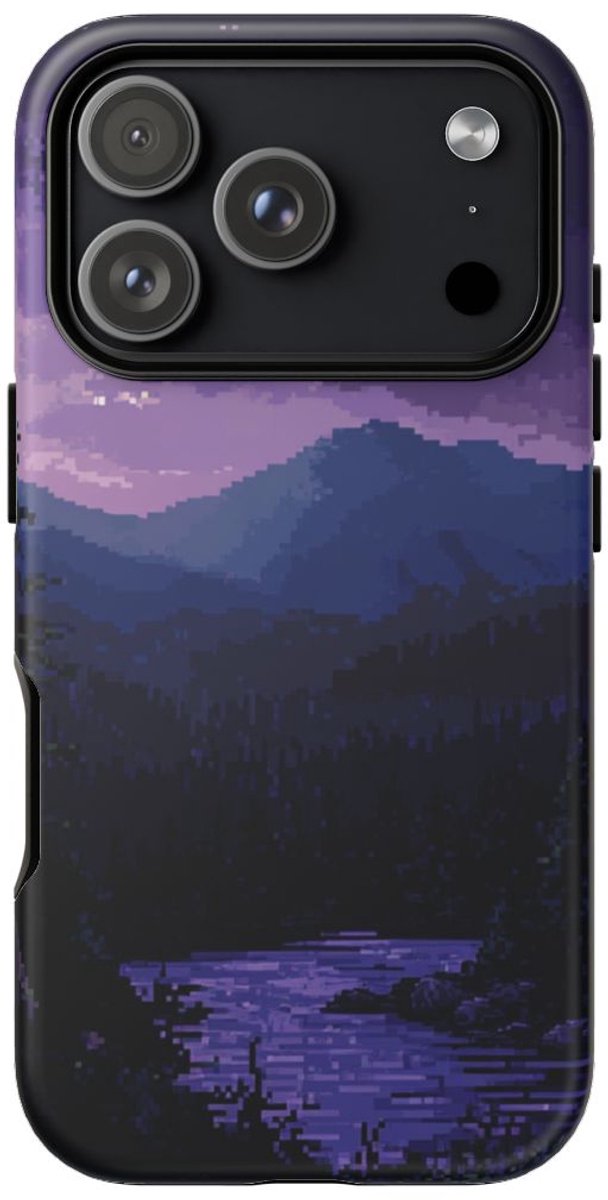 Pixel Art Nachtlandschap met Maan – Telefoonhoesje Geschikt voor iPhone 17 Pro