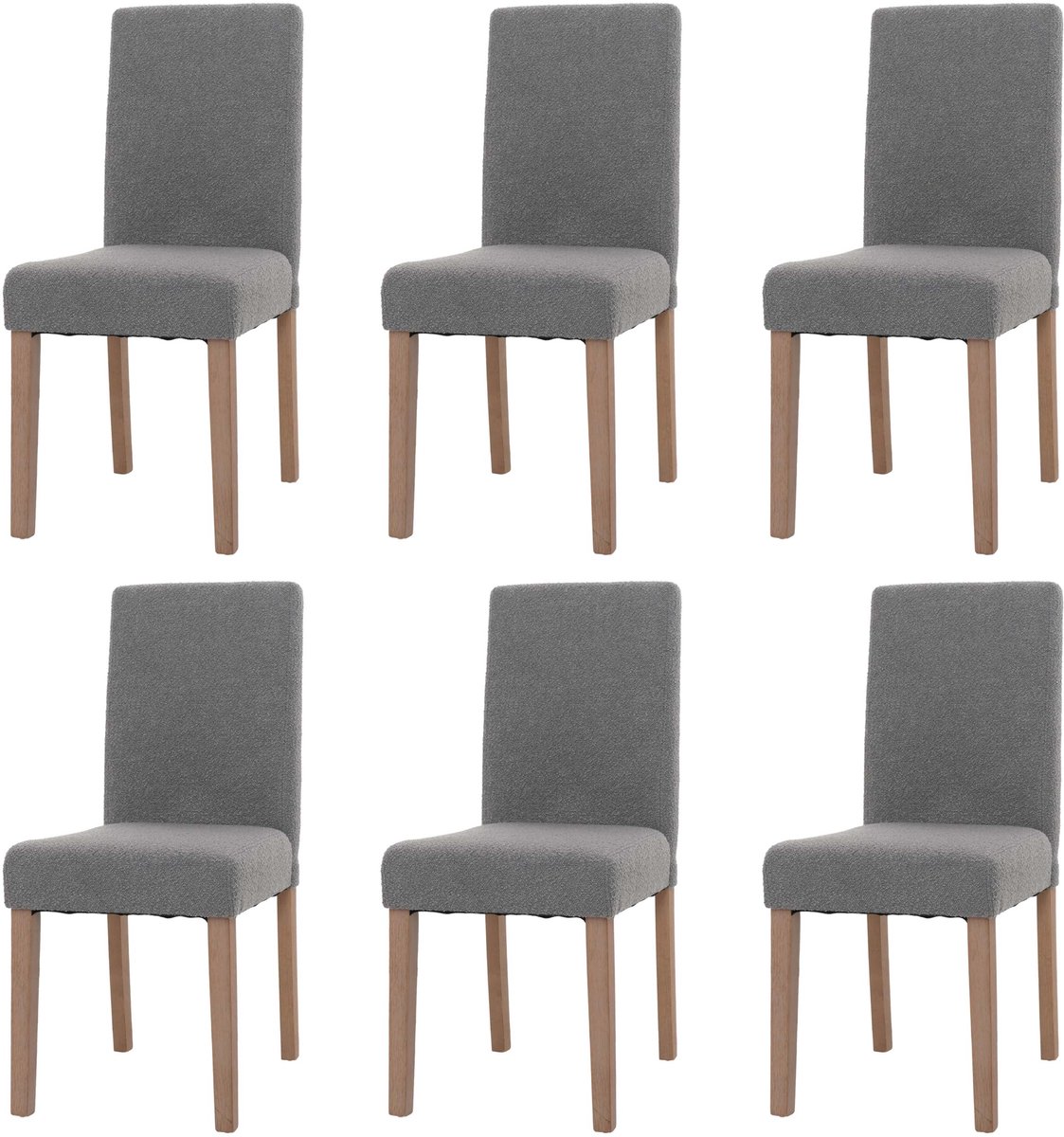 MCW Set van 6 eetkamerstoelen Littau, keukenstoel met hoge rugleuning, stof/textiel bouclé hout ~ grijs, naturelkleurige poten