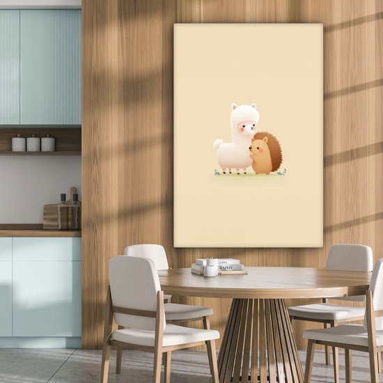 Tableau sur toile 80x120 cm - Décoration murale exclusive Alpaga - Hérisson - Brun - Câlin - Peinture pour chambre d'enfant - Décoration murale chambre de bébé - Décoration pour chambre de garçon et de fille - Accessoires Bébé