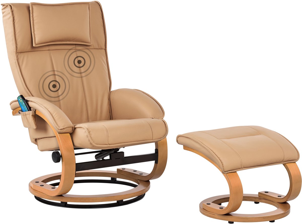 Beliani MAJESTIC - Massagefauteuil met hocker - Lichtbruin - Kunstleer