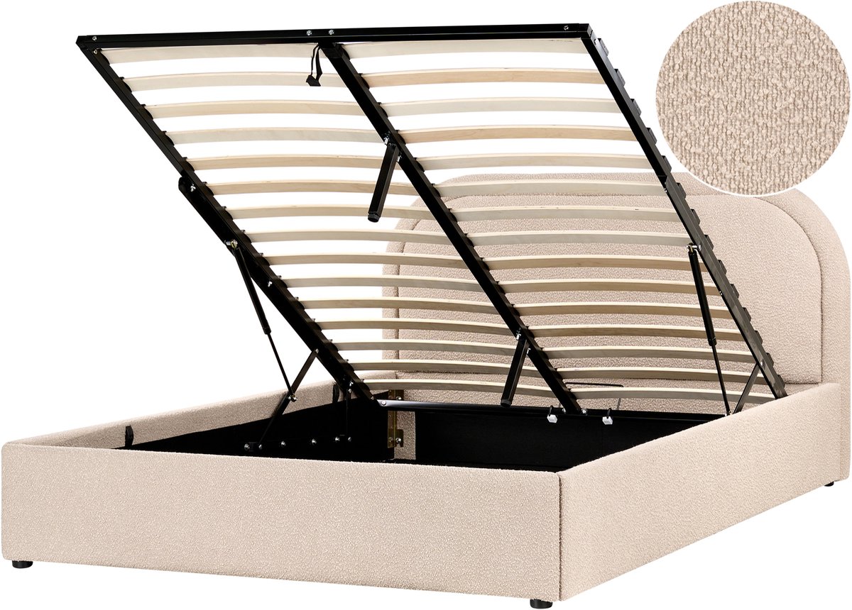 BELIANI QUILLIEN - Bed met opbergruimte - Beige - 140 x 200 cm - Bouclé