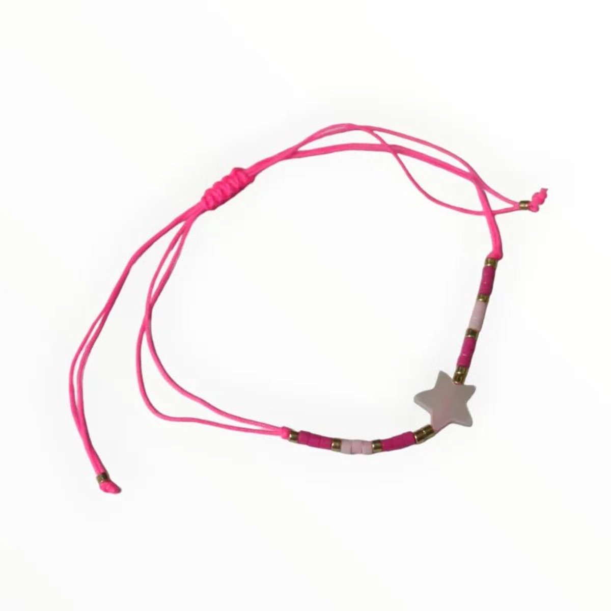 Aramat Jewels | Armbanden | Verstelbare Kralen Armband Met Ster En Schelp | Fel Roze | |2mm | Metaal | Kinderen, Volwassenen | Verkleurd niet