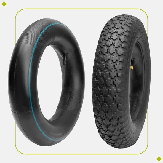 GARRONDA - Banden Set 4.80/4.00-8 met Binnenband Kruiwagenband Vervangband Kruiwagen Bolderkar Autoventiel 2PR Rubber Ø 390 mm voor Tuinwagen Erf Bouwplaats GD-0164, Zwart van Garronda — afbeelding 2