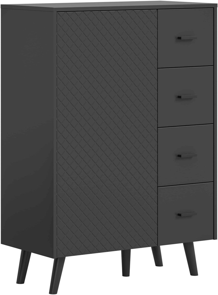 Furnilux Linea ladekast grijs mat MDF TZ grijs mat melamine zwart NB - 37x84x114cm zwart, grijs