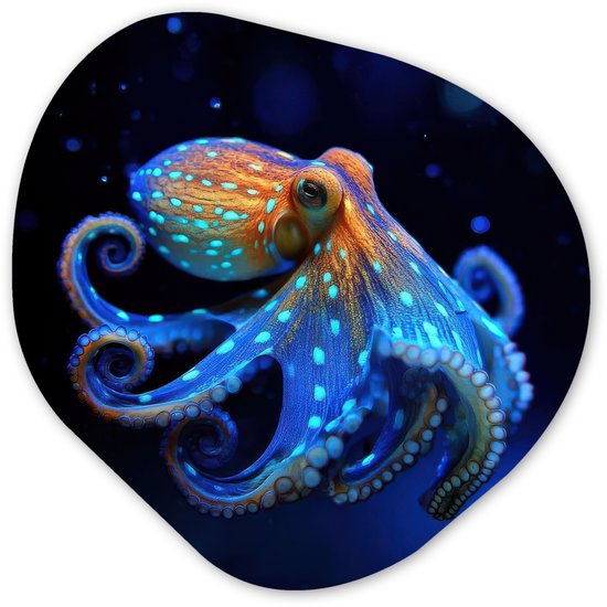 Décoration murale organique 40x40 cm - Peinture organique Pieuvre - Pois - Blauw - Mer - Décoration murale salon - Décoration de chambre - Peintures - Cercle mural esthétique