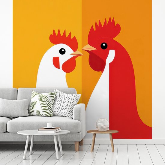 Behang - Fotobehang Kippen - Oranje - Vlakken - Breedte 240 cm x hoogte 240 cm