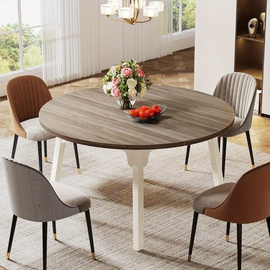 COSTWAY Eettafel voor 4-6 personen, 120 cm ronde houten tafel