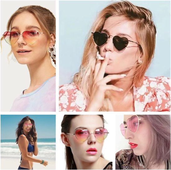 Gepolariseerde hartvormige zonnebril voor dames en heren - Vintage hippie look, perfect voor festivals en feesten - Metalen frame met UV400 bescherming — afbeelding 3