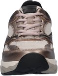 Vooraanzicht van grijze Gabor sneaker met mesh, leer en roze veters.