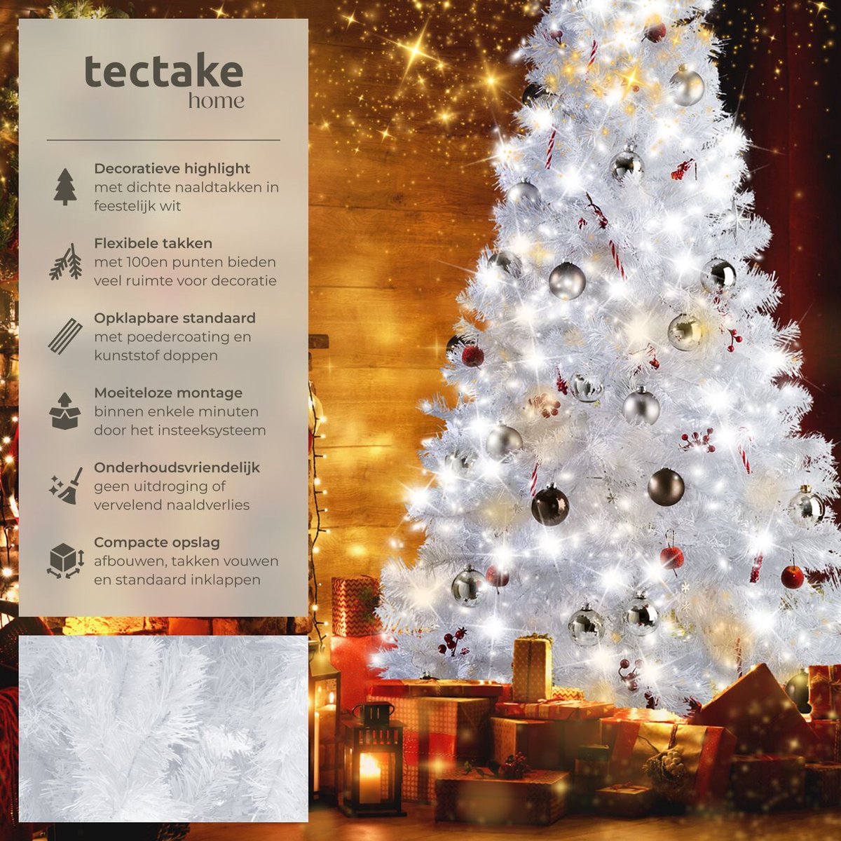 tectake® Kunstkerstboom - Levensecht met flexibele takken - Volumineus - Stabiel en eenvoudig te monteren - Kunstkerstboom als kerstversiering - 180cm - 533 takken - Wit – foto 2