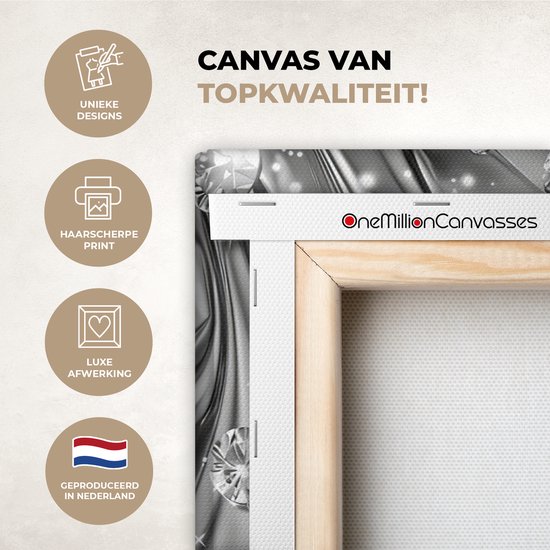 Peinture sur toile 90x60 cm - Décoration murale Abstrait - Diamant - Luxe - Moderne - Argent - Décoration murale salon - Décoration chambre moderne - Tableaux abstraits