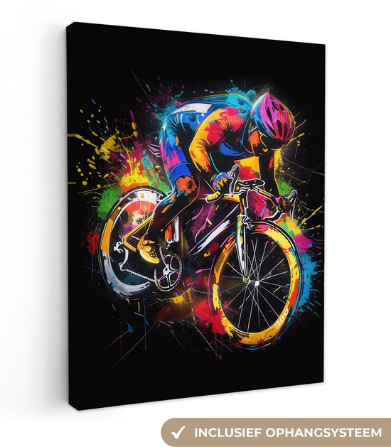 Peinture sur toile 120x160 cm - Décoration murale Graffiti - Sport - Cyclisme - Vélo - Décoration murale salon - Décoration chambre - Accessoires de chambre - Peintures