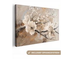 Canvas schilderij 120x80 cm - Wanddecoratie Bloemen - Natuur - Wit - Bloesem - Abstract - Muurdecoratie woonkamer - Slaapkamer decoratie - Kamer accessoires - Schilderijen op canvas
