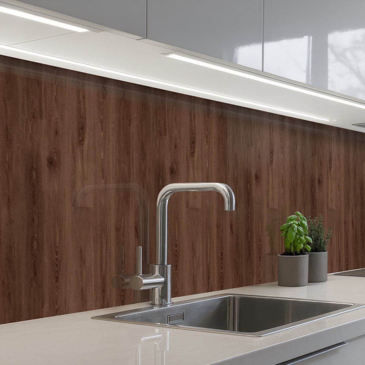 Keuken achterwand 400x60 cm - Spatscherm zelfklevend Bruin - Patronen - Hout - Muurbeschermer - Spatwand fornuis