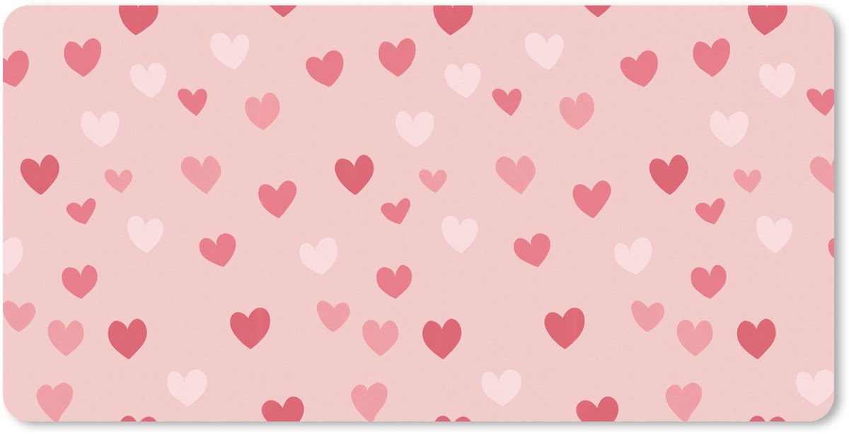 Muismat XXL 80x40 cm - Bureau onderlegger - Bureau mat Hartjes - Patroon - Roze - Eenvoudig - Bureaumat - Gaming mousepad xl - Bureaulegger groot - Computer deskmat