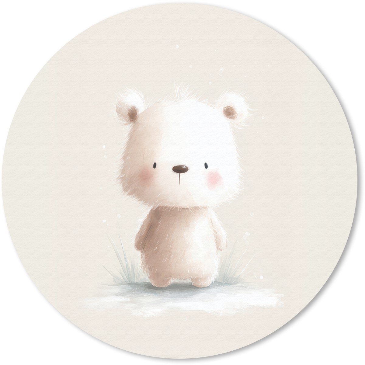 Muismat rond 30x30 cm - Mousepad Beertje - Sneeuwvlokje - Wit - Pluizig - Ronde muismatten