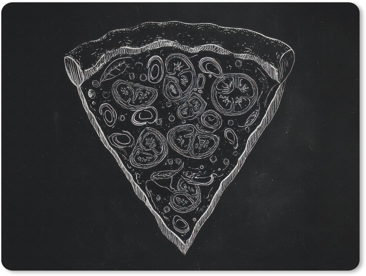 Muismat 23x19 cm - Mousepad Pizzapunt - Toppings - Krijttekening - Muismatten