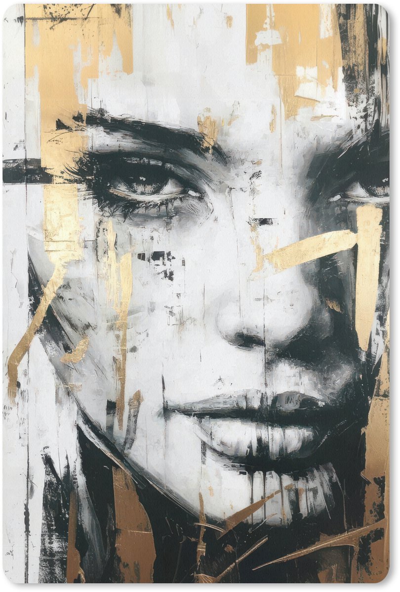 Muismat 18x27 cm - Mousepad Portret - Vrouw - Penseelstreken - Goud - Muismatten