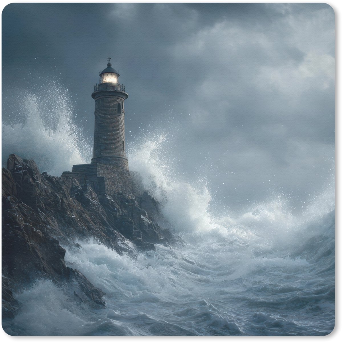 Muismat 20x20 cm - Mousepad Rotsen - Vuurtoren - Golven - Klliffen - Muismatten