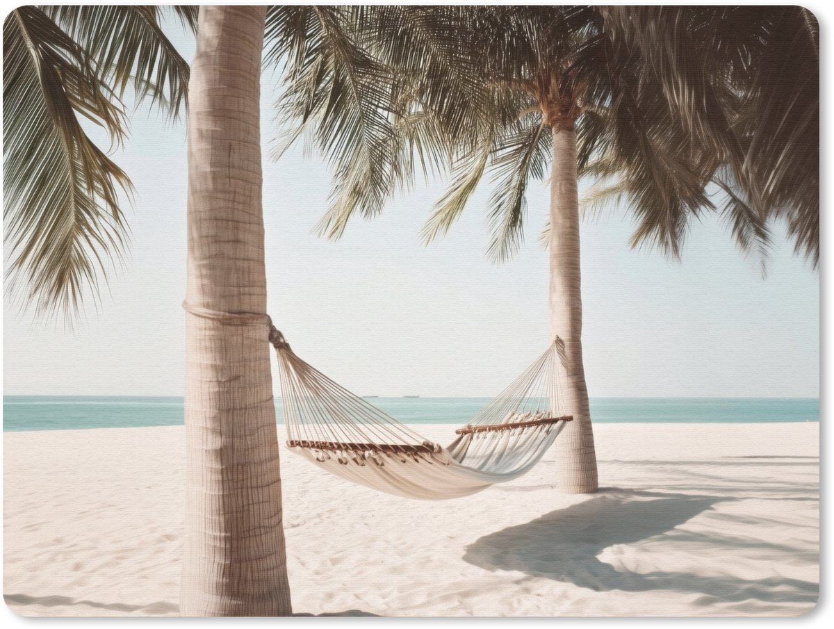 Muismat 23x19 cm - Mousepad Hangmat - Palmbomen - Strand - Zee - Muismatten