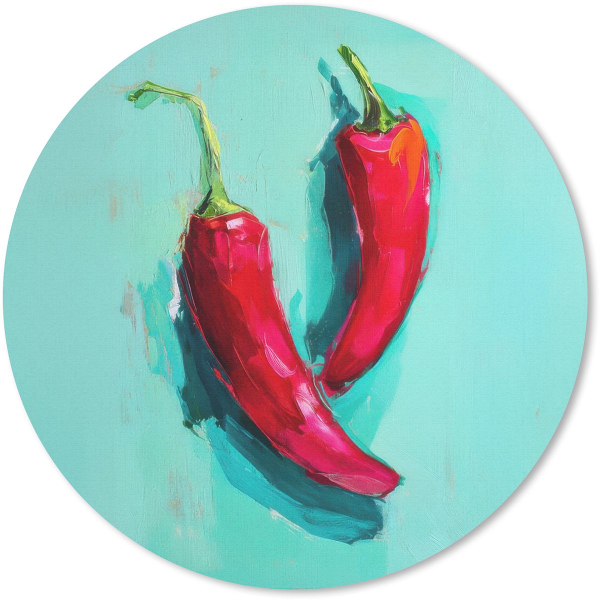 Muismat rond 20x20 cm - Mousepad Chilipepers - Geverfd - Rood - Ronde muismatten