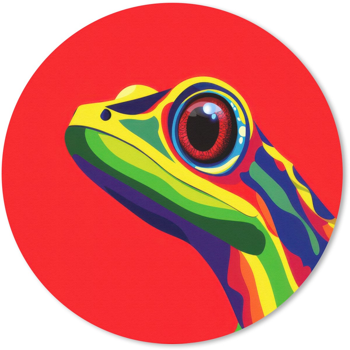Muismat rond 20x20 cm - Mousepad Kikker - Kleurrijk - Strepen - Ogen - Ronde muismatten