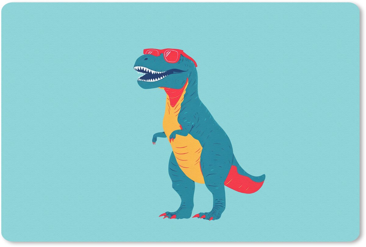 Muismat 27x18 cm - Mousepad Dinosaurus - Blauw - Zonnebril - Muismatten