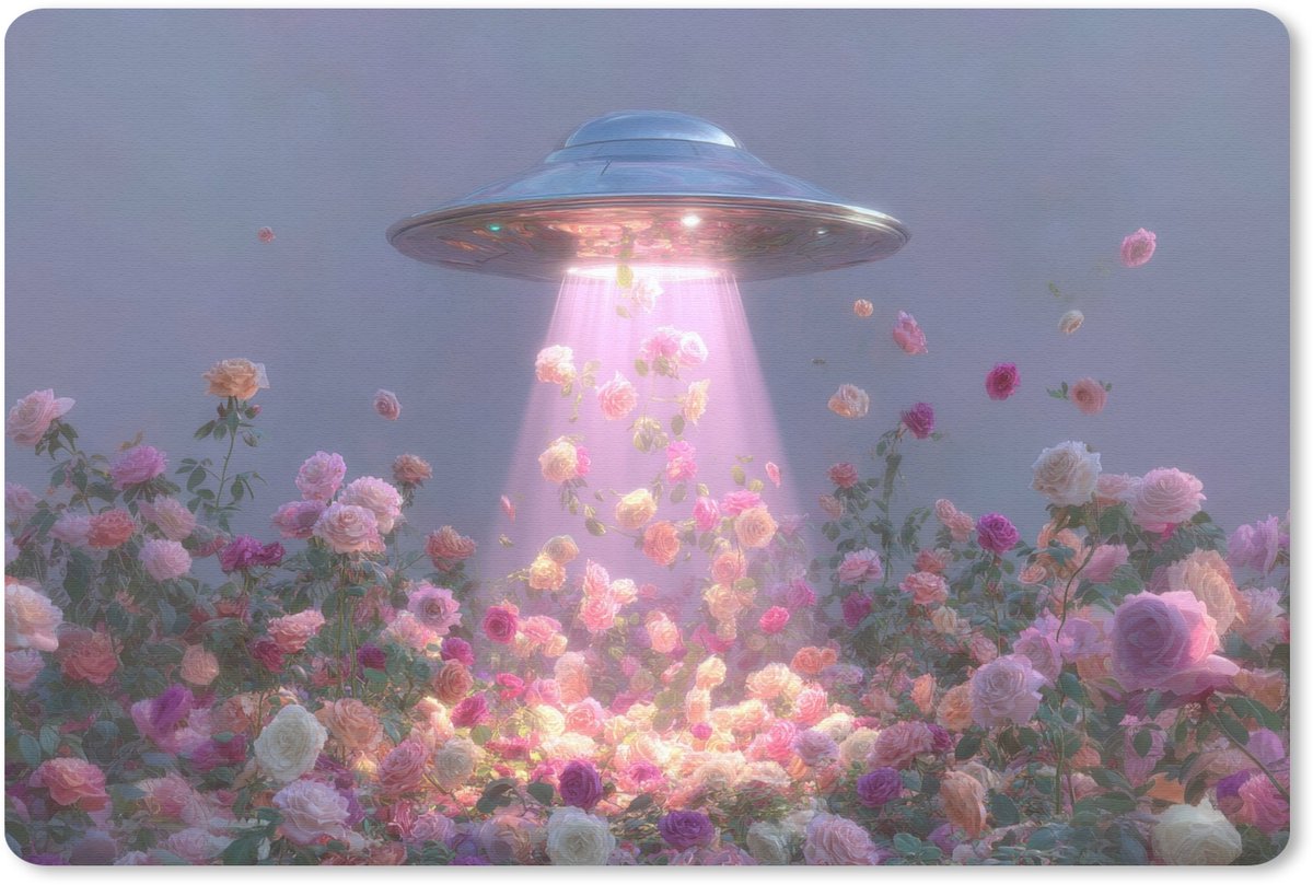 Muismat 27x18 cm - Mousepad Ufo - Rozen - Pastelkleuren - Muismatten