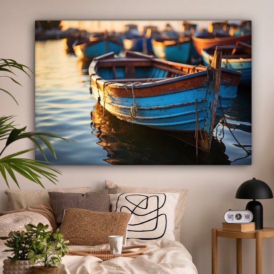 Tableau sur toile 180x120 cm - Décoration murale Bateau - Water - Port - Bois - Maritime - Décoration murale salon - Décoration chambre - Accessoires de chambre - Peintures sur toile