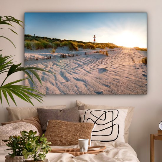 Tableau sur toile - Phare de plage et de mer 120x80 - Accessoires de décoration de chambre - Tableaux de plage salon - Décoration murale Dunes chambre - Décoration murale cuisine - Toile murale intérieur - Décoration maison - Accessoires de maison