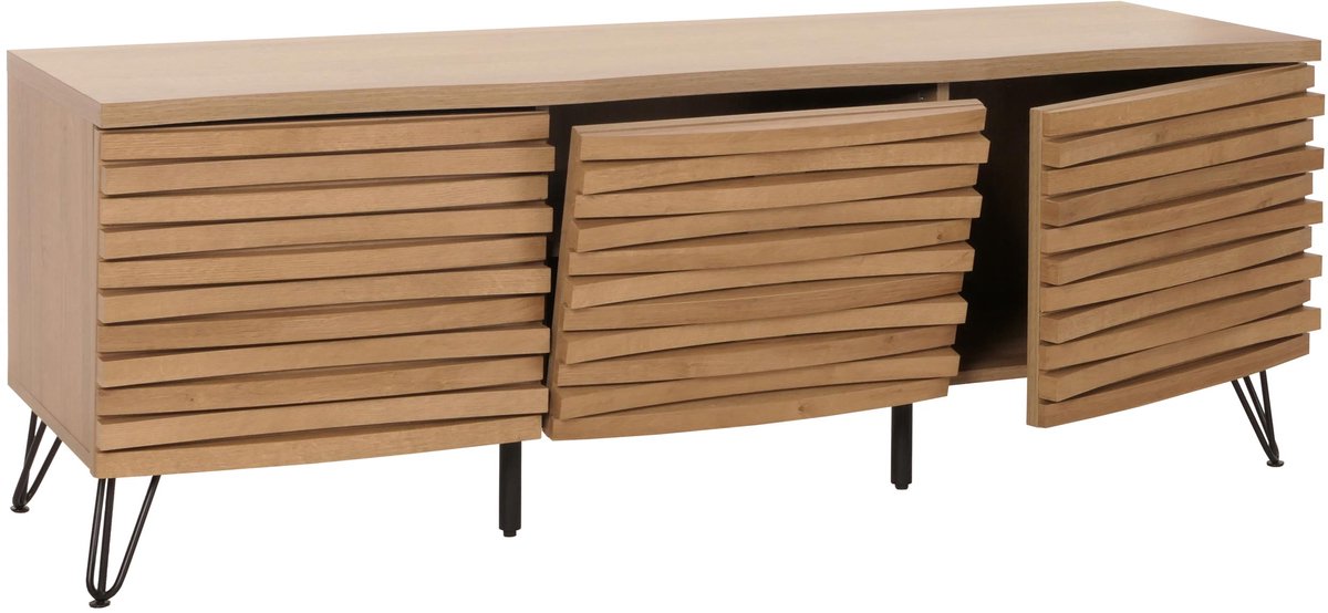 MCW TV rek MCW-M49, lowboard TV meubel, 3D design opbergvakken, massief hout mangometaal 52x142x44cm ~ naturel