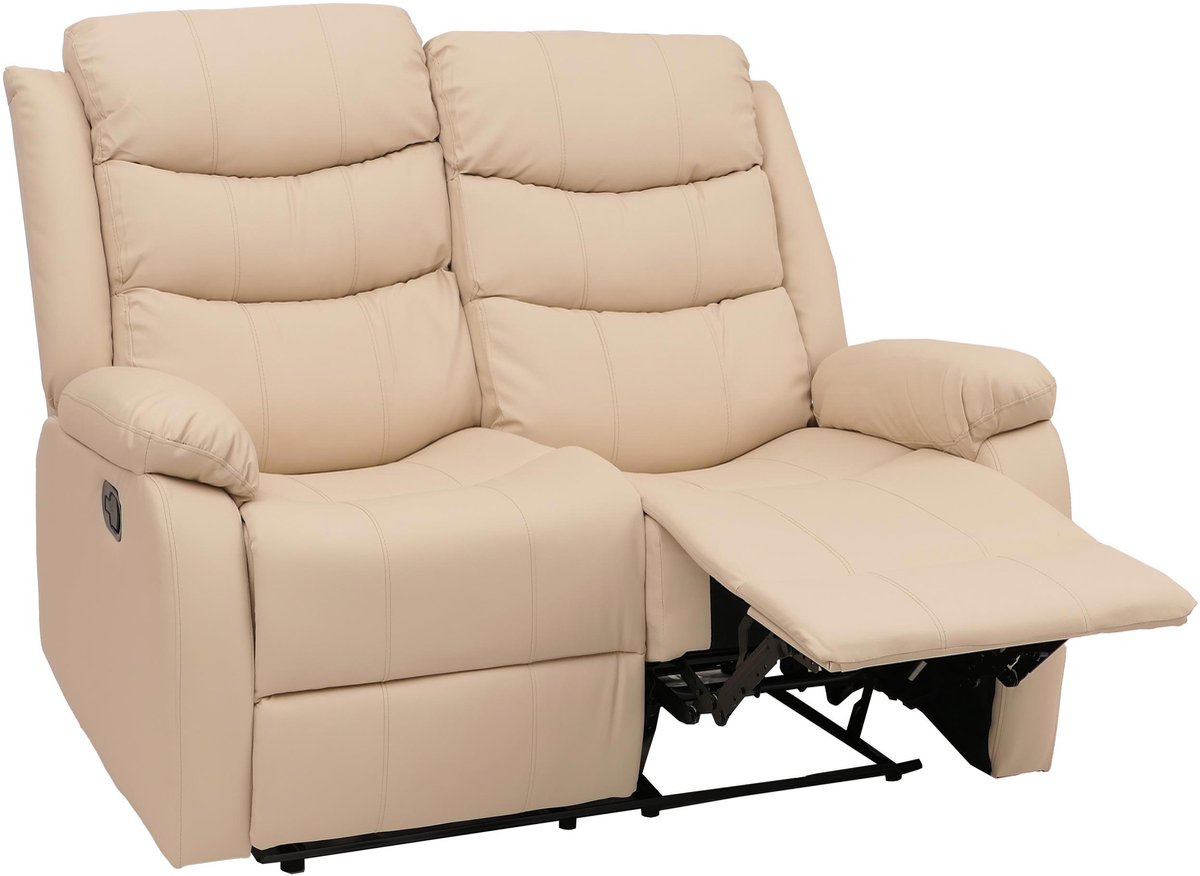 MCW 2-zits bioscoopstoel MCW-O62, relaxfauteuil televisiefauteuil met armleuning, ligfunctie kunstleer ~ crème