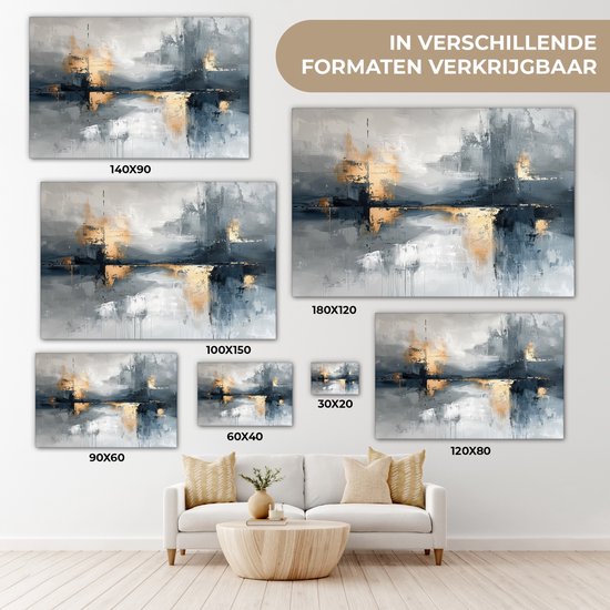 Canvas schilderij 120x80 cm - Wanddecoratie Abstract - Verf - Kunst - Goud - Muurdecoratie woonkamer - Kamer decoratie modern - Abstracte schilderijen